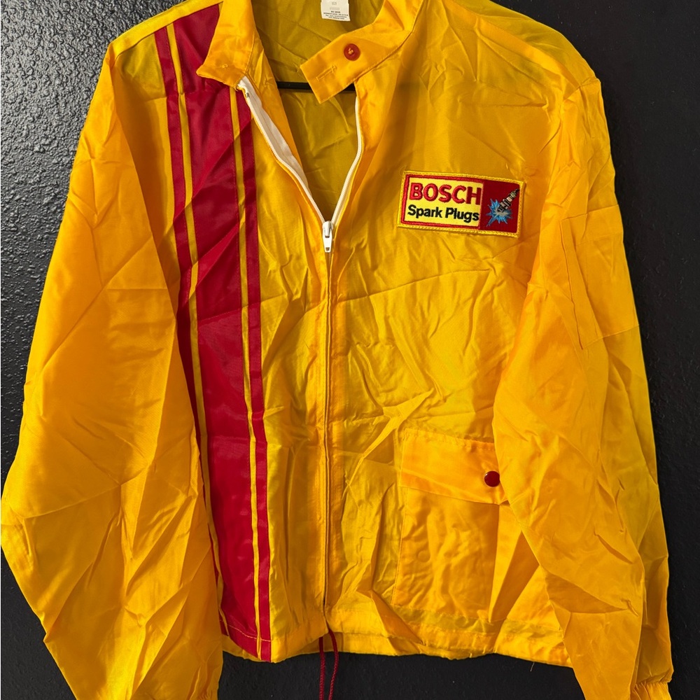 BOSCH Yellow Racing Windbreaker with Red Stripe Vintage Style